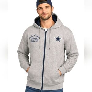 Dallas Cowboys Hoodie Size Medium Gray Stitched Front Back & Logos New